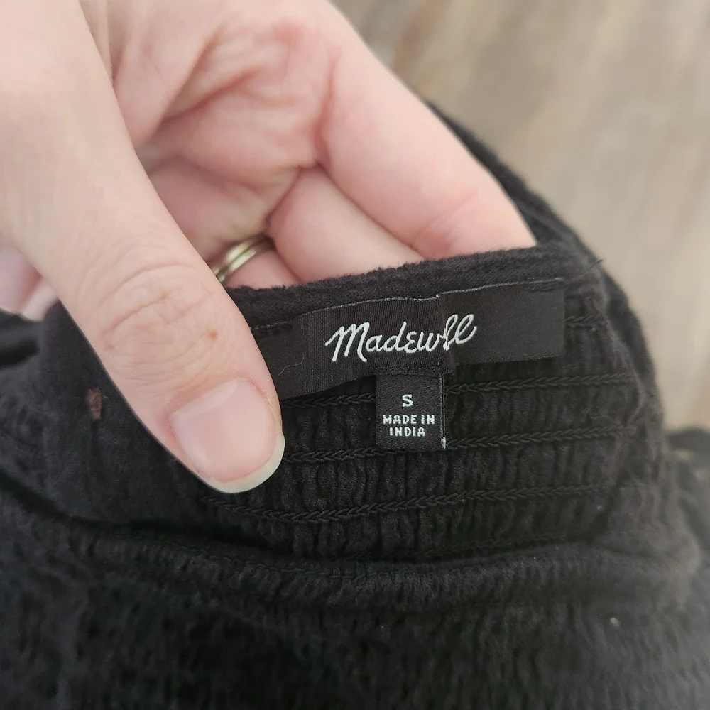 Madewell Black Eyelet-Sleeved Lucie Smocked Peplum Top Size Small - Picture 4 of 6